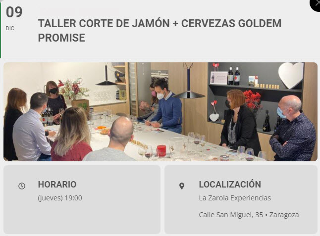Golden Promise en La Zarola: Taller corte jamón y cervezas