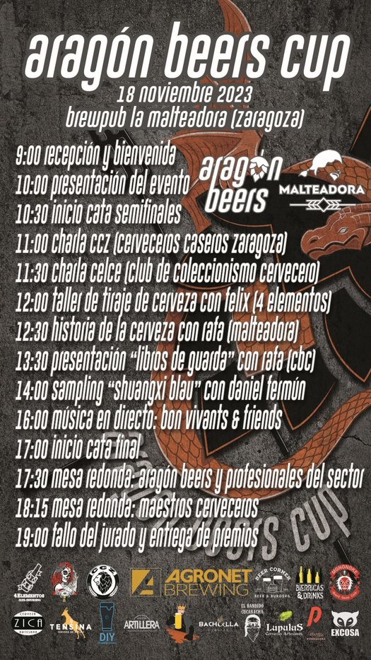Actividades y horarios 1ª edición del concurso homebrewer Aragon Beers Cup en La Malteadora