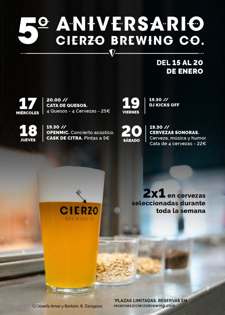 Cartel del 5º Aniversario del brewpub de Cierzo Brewing