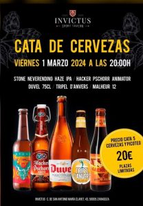 1 marzo 2024: Cata de cervezas en Invictus Sport Tavern (Zaragoza)