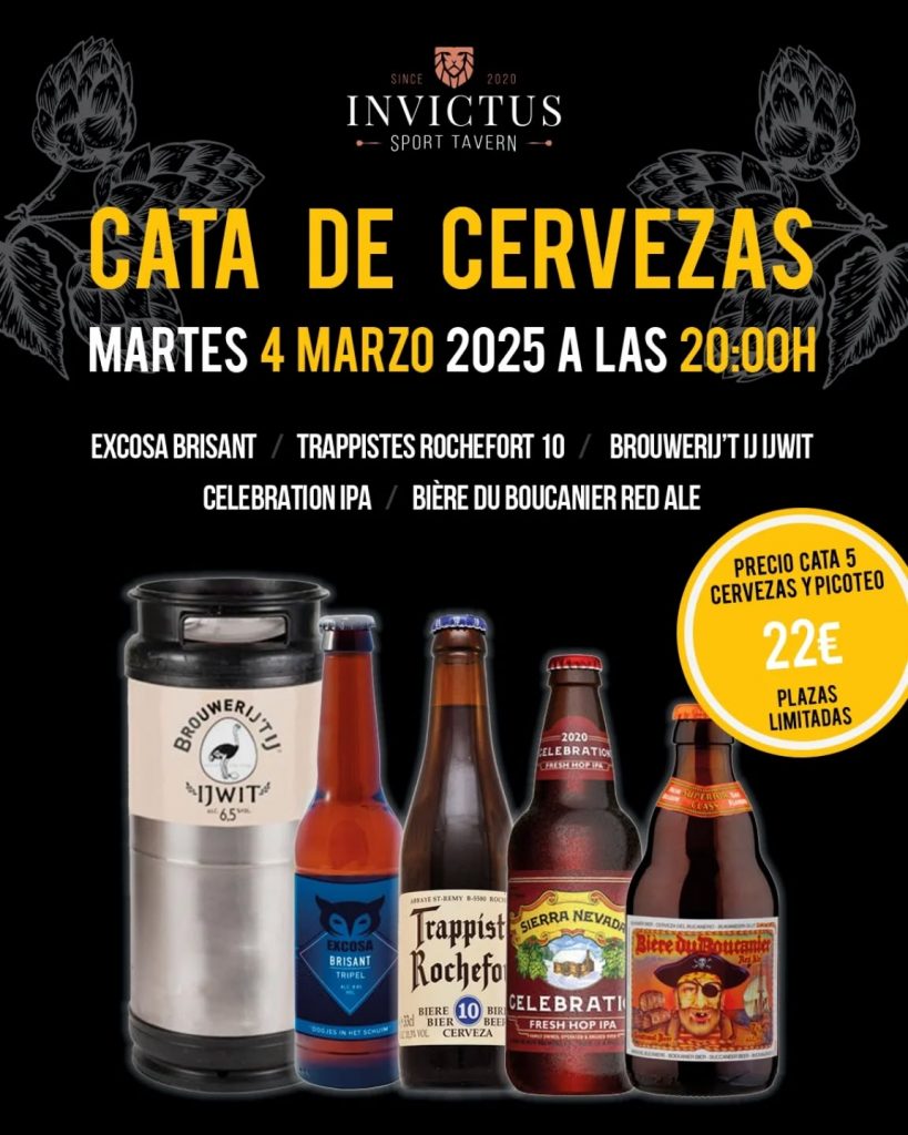 Cata de cervezas en Invictus Sport Tavern (Zaragoza) 2 Cata de cervezas en Invictus Sport Tavern el 4 de marzo de 2025
