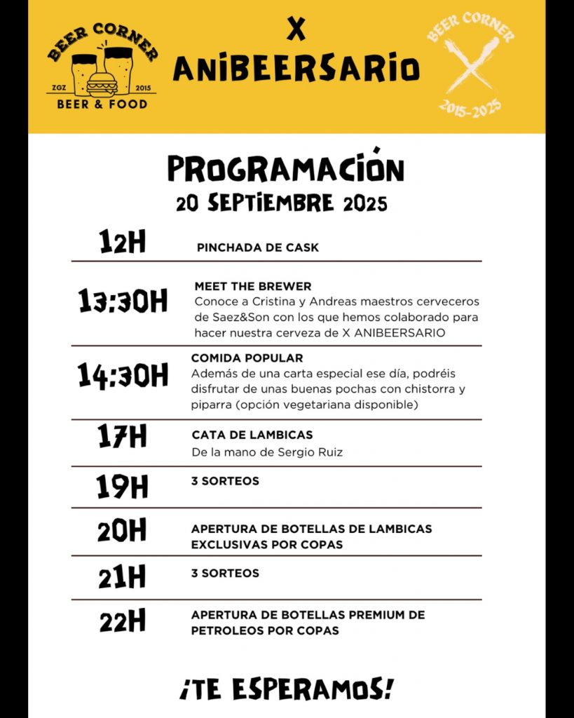 10º AniBEERsario de Beer Corner: agenda
