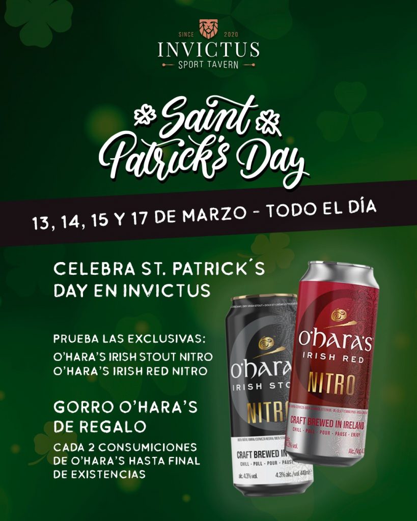 Promoción San Patricio 2026 en Invictus Sport Tavern