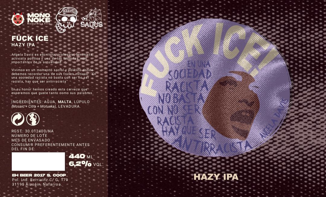 Etiqueta de Fuck ICE, la nueva colaboración de Saltus Brewing, Mononoke Café y Birrosta
