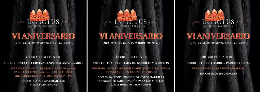 Actividades 6º aniversario Invictus Sport Tavern